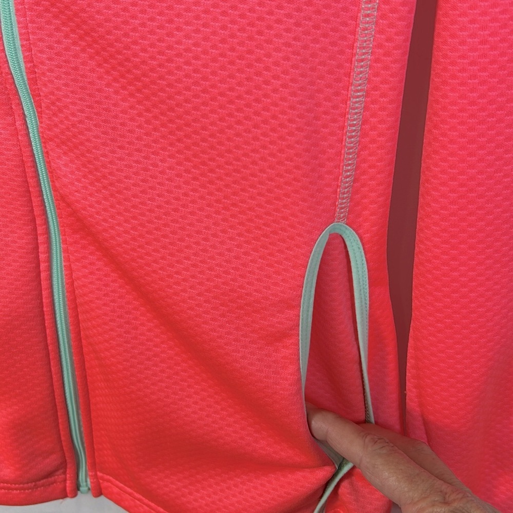 Danskin fluorescent Dri More Zip Up Pink Lightweight Athletic Jacket Thumbholes - Picture 3 of 8